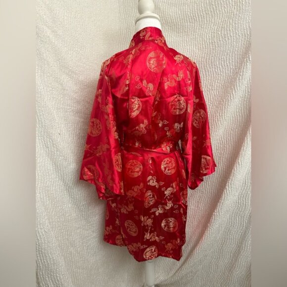 Vintage Japanese Kimono Robe Adult Large Red Gold from Japan Whitby F2 - Picture 6 of 12